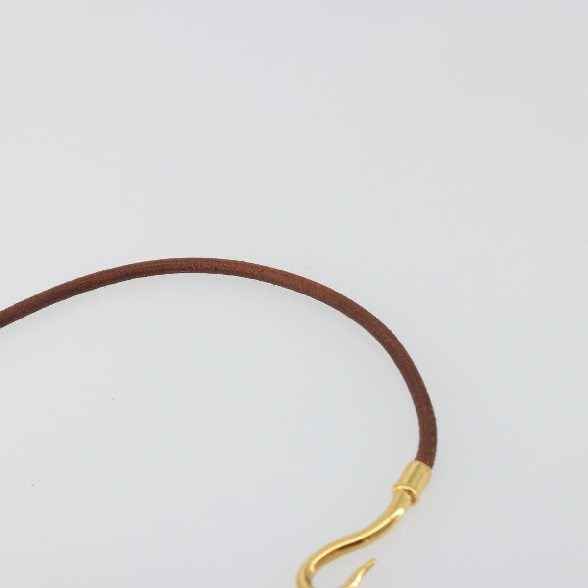 HERMES Jumbo Choker Bracelet Leather Metal Brown Gold Tone Auth 198837A
