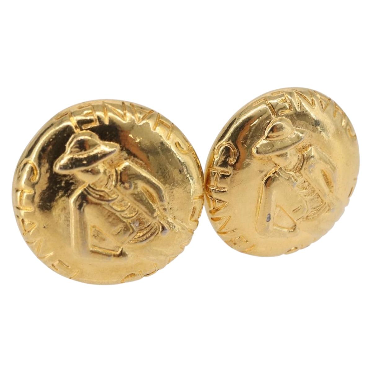 CHANEL Mademoiselle Earring Metal Gold Tone CC Auth 198838