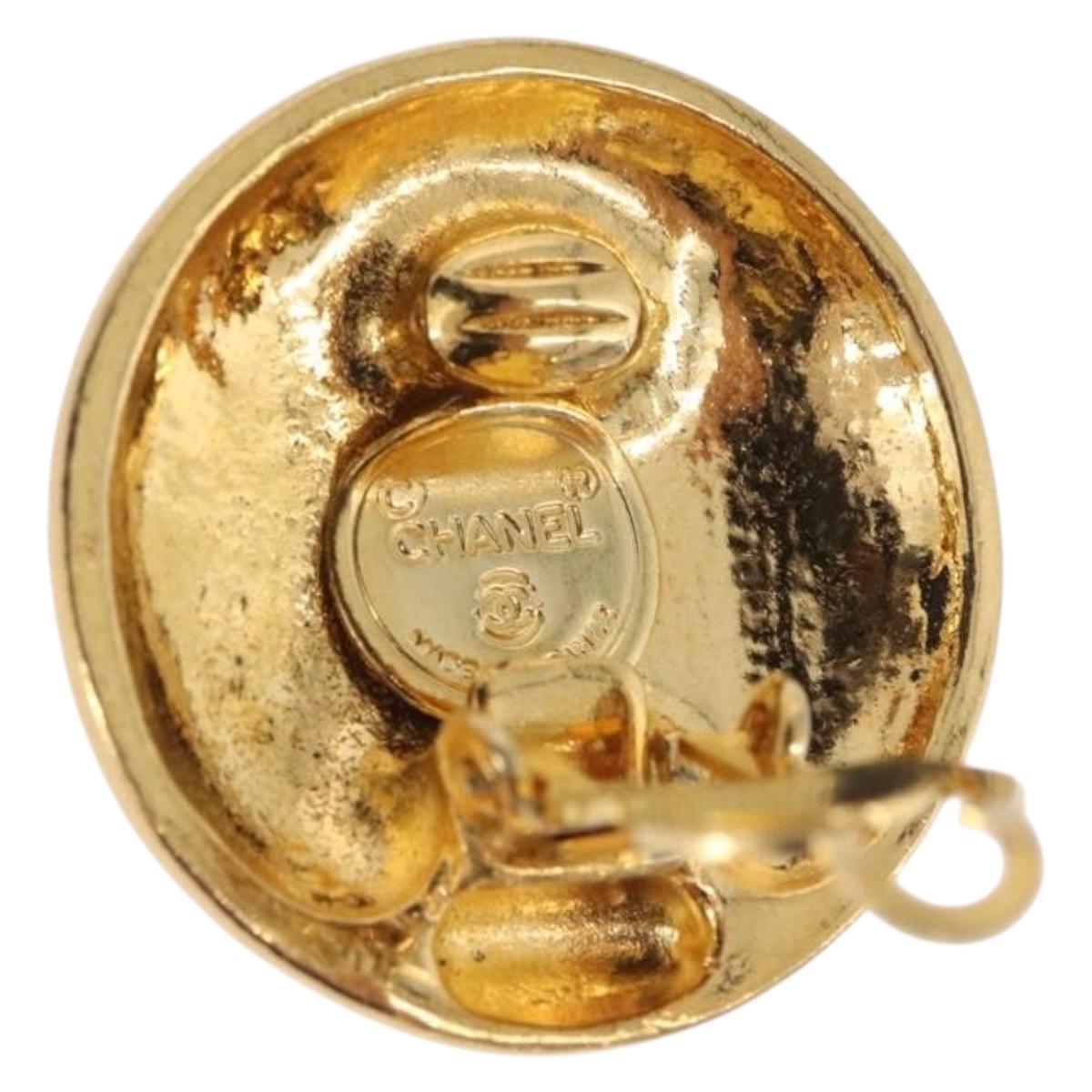 CHANEL Mademoiselle Earring Metal Gold Tone CC Auth 198838