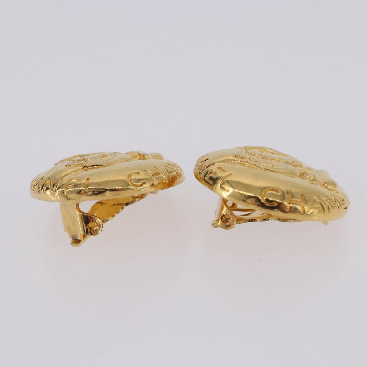 CHANEL Mademoiselle Earring Metal Gold Tone CC Auth 198838