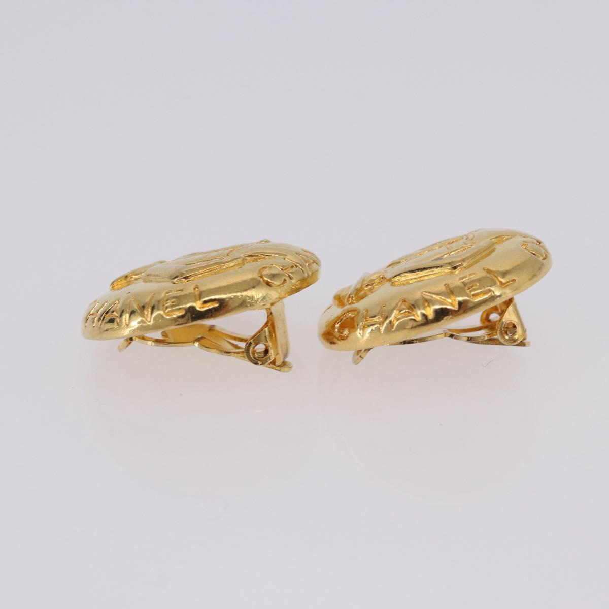 CHANEL Mademoiselle Earring Metal Gold Tone CC Auth 198838