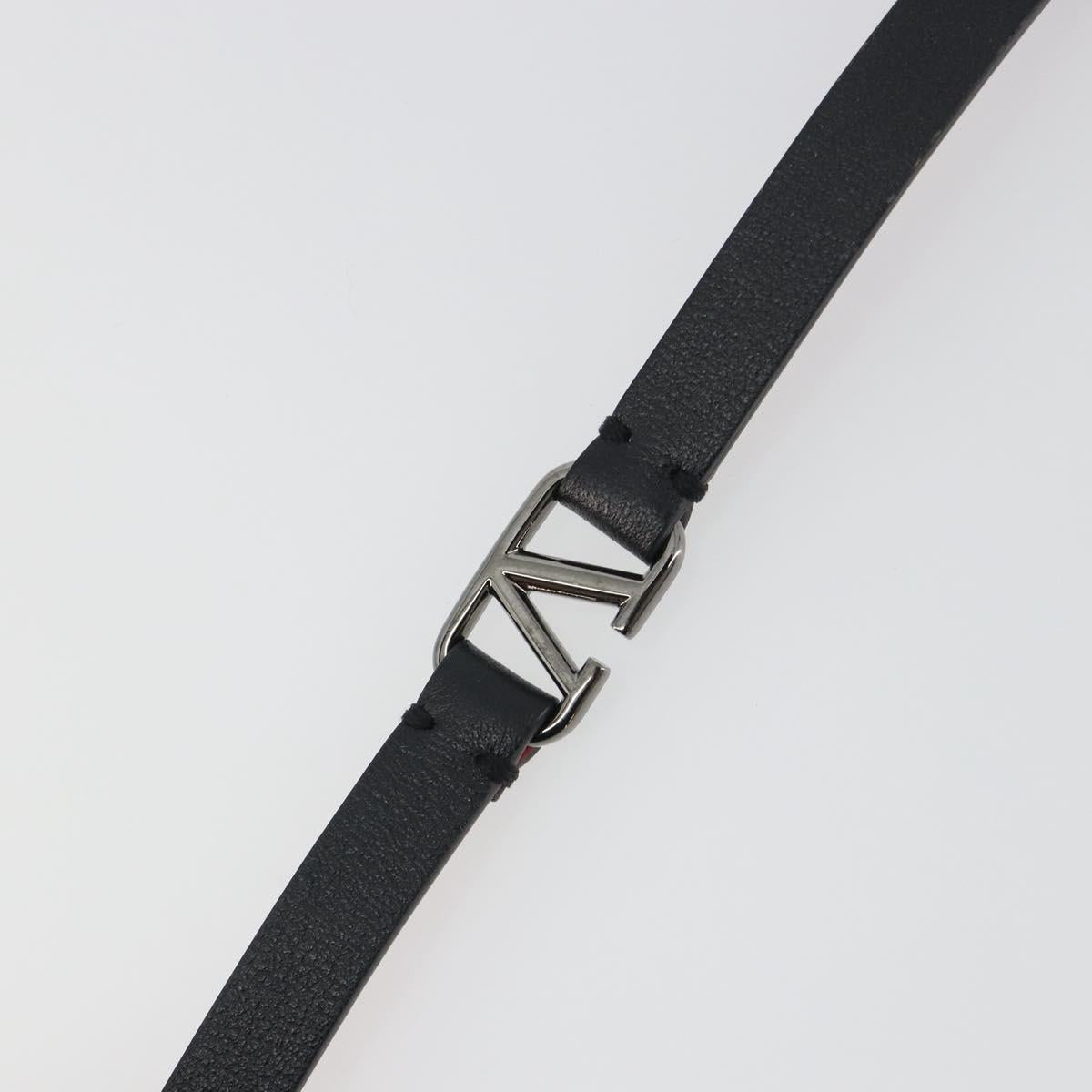 VALENTINO Bracelet Leather Black Silver Auth 198840A