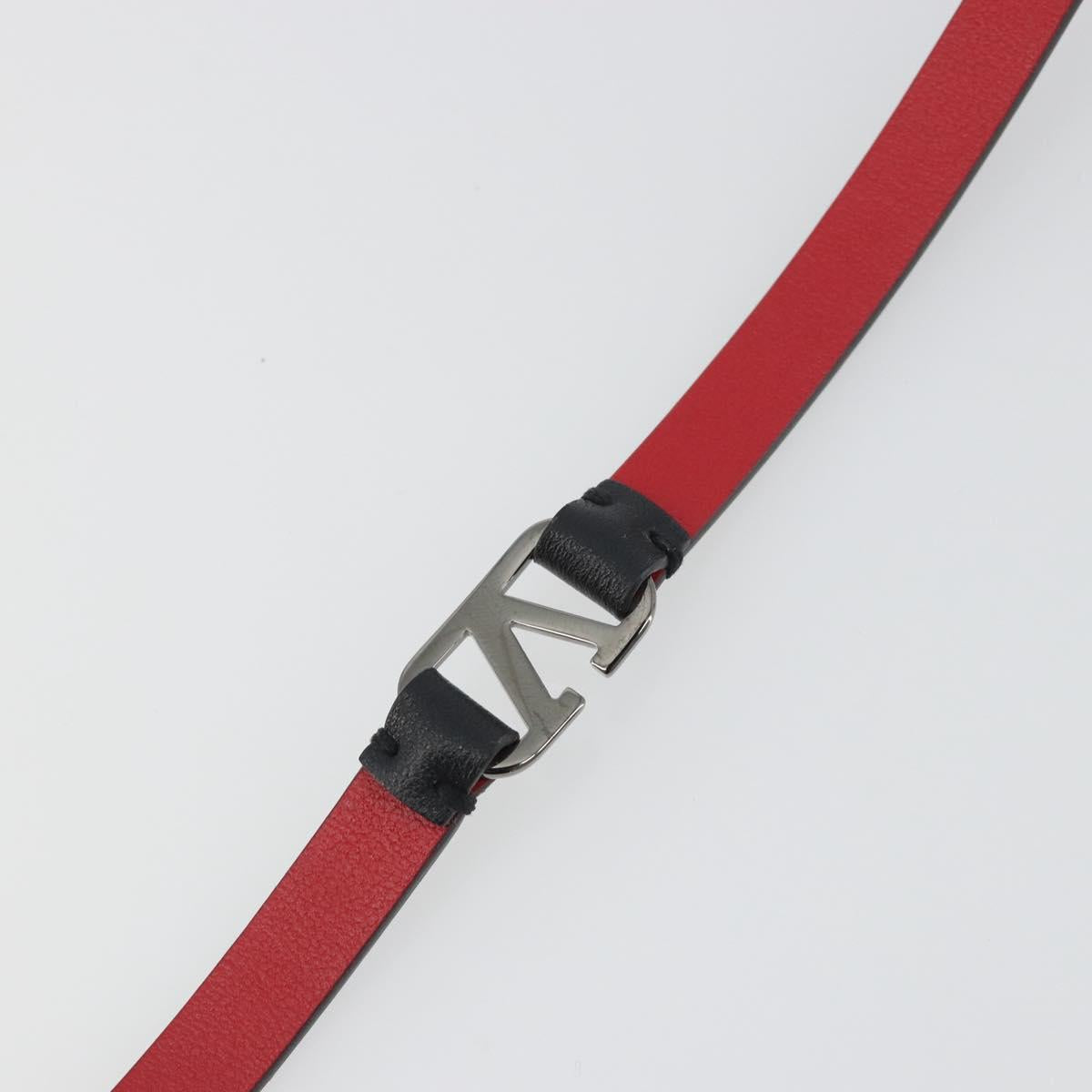 VALENTINO Bracelet Leather Black Silver Auth 198840A