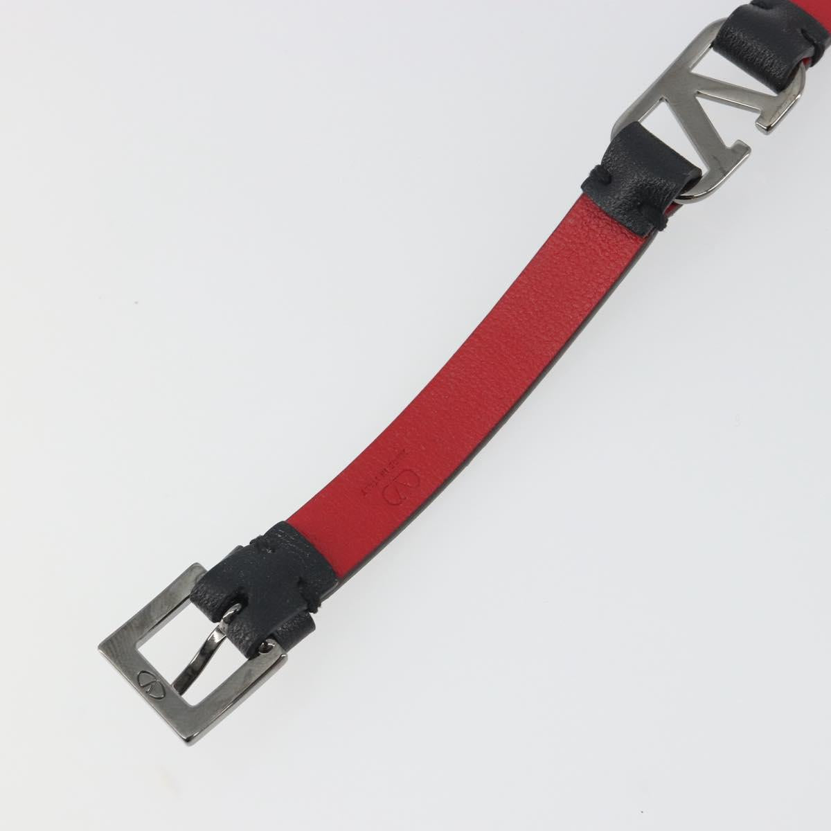 VALENTINO Bracelet Leather Black Silver Auth 198840A