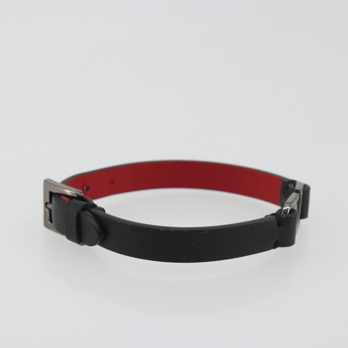 VALENTINO Bracelet Leather Black Silver Auth 198840A