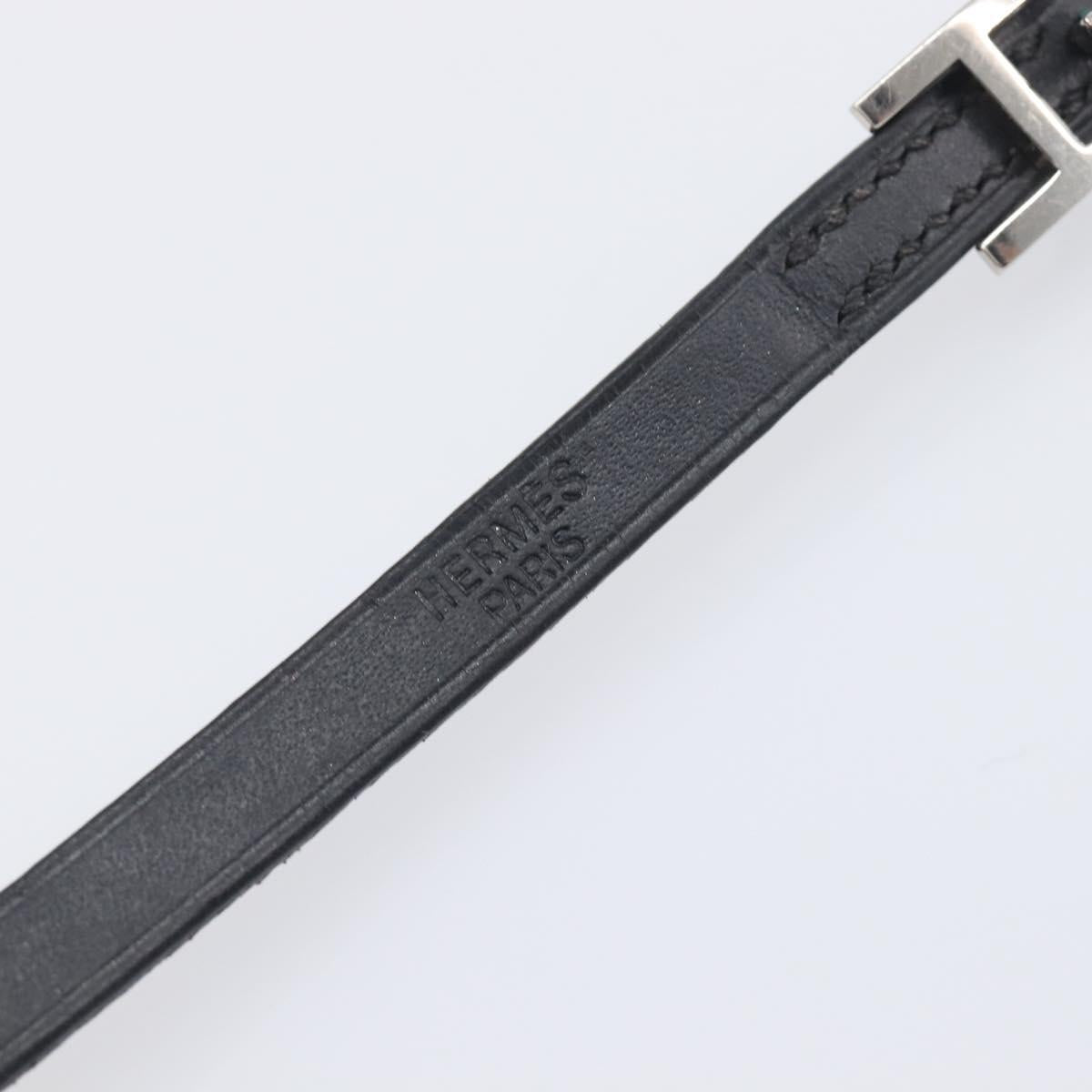 HERMES Api Choker Bracelet Leather Black Silver Auth 198841A