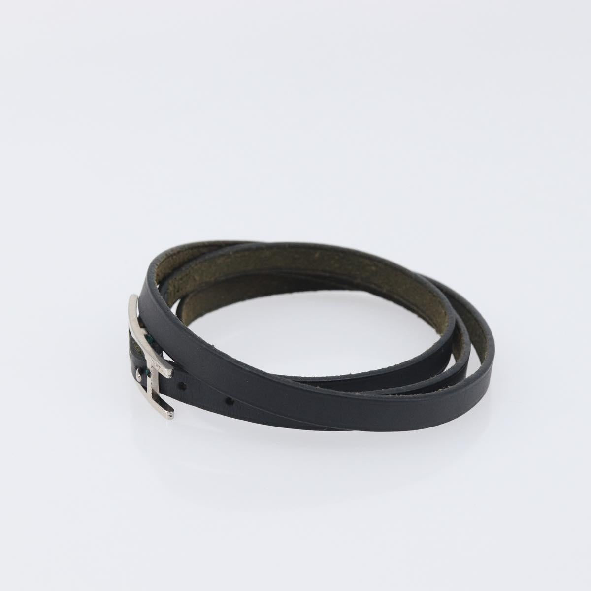 HERMES Api Choker Bracelet Leather Black Silver Auth 198841A