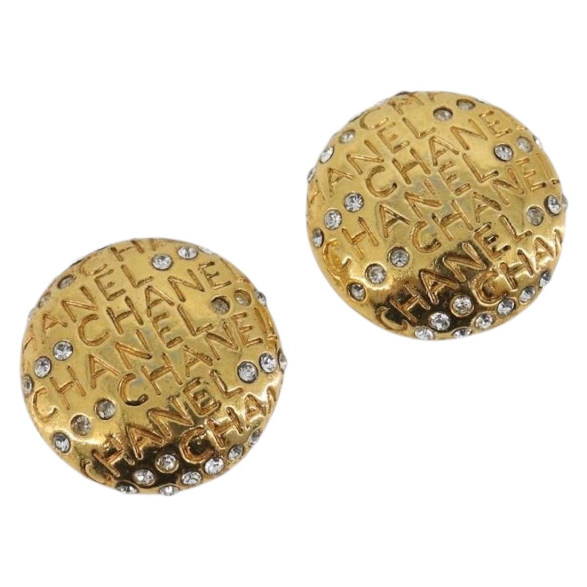 CHANEL Earring Metal Gold Tone CC Auth 198843