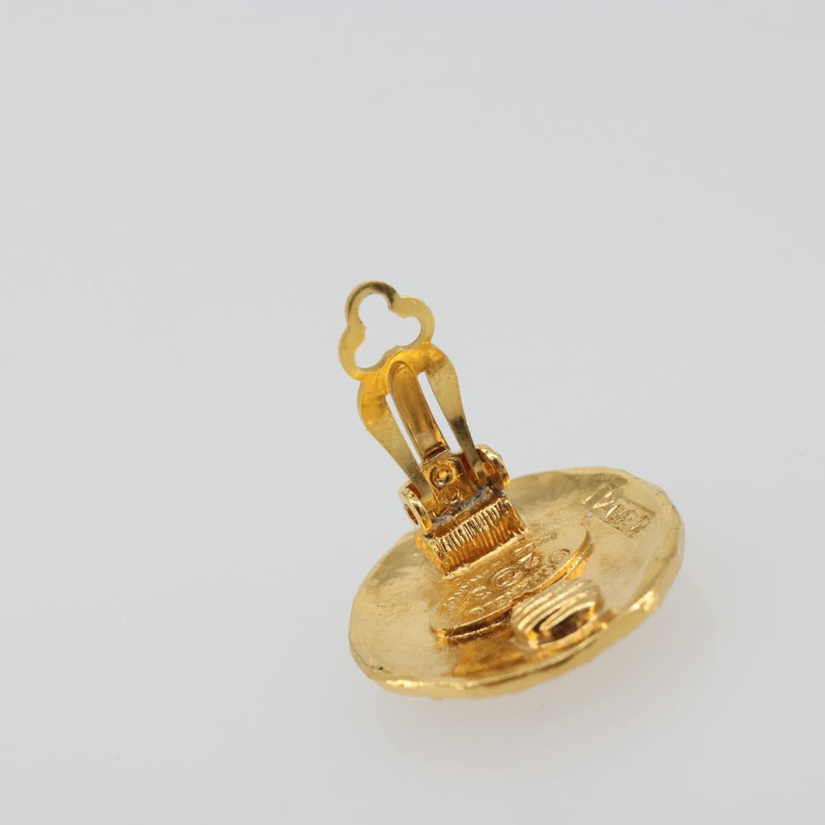 CHANEL Lion Earring Metal Gold Tone CC Auth 198845