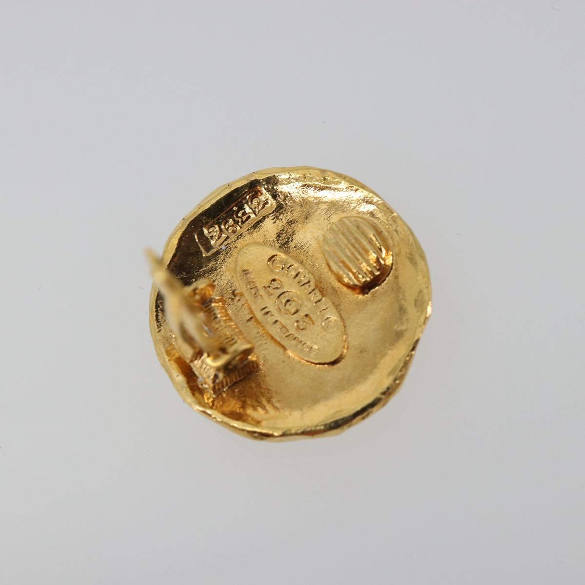 CHANEL Lion Earring Metal Gold Tone CC Auth 198845