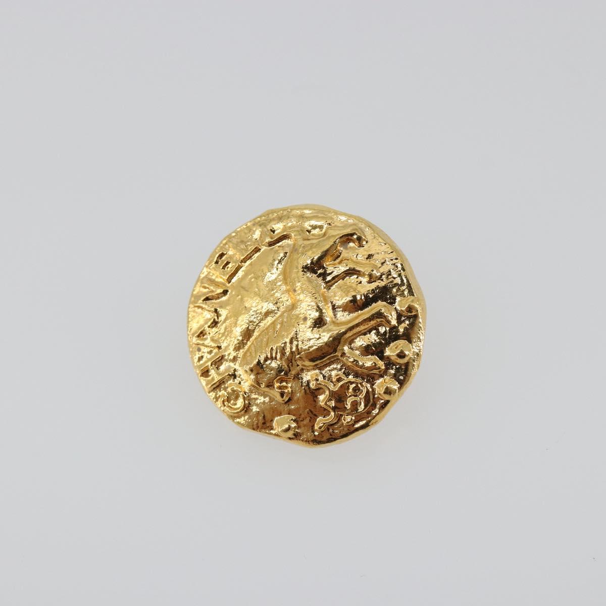 CHANEL Lion Earring Metal Gold Tone CC Auth 198845