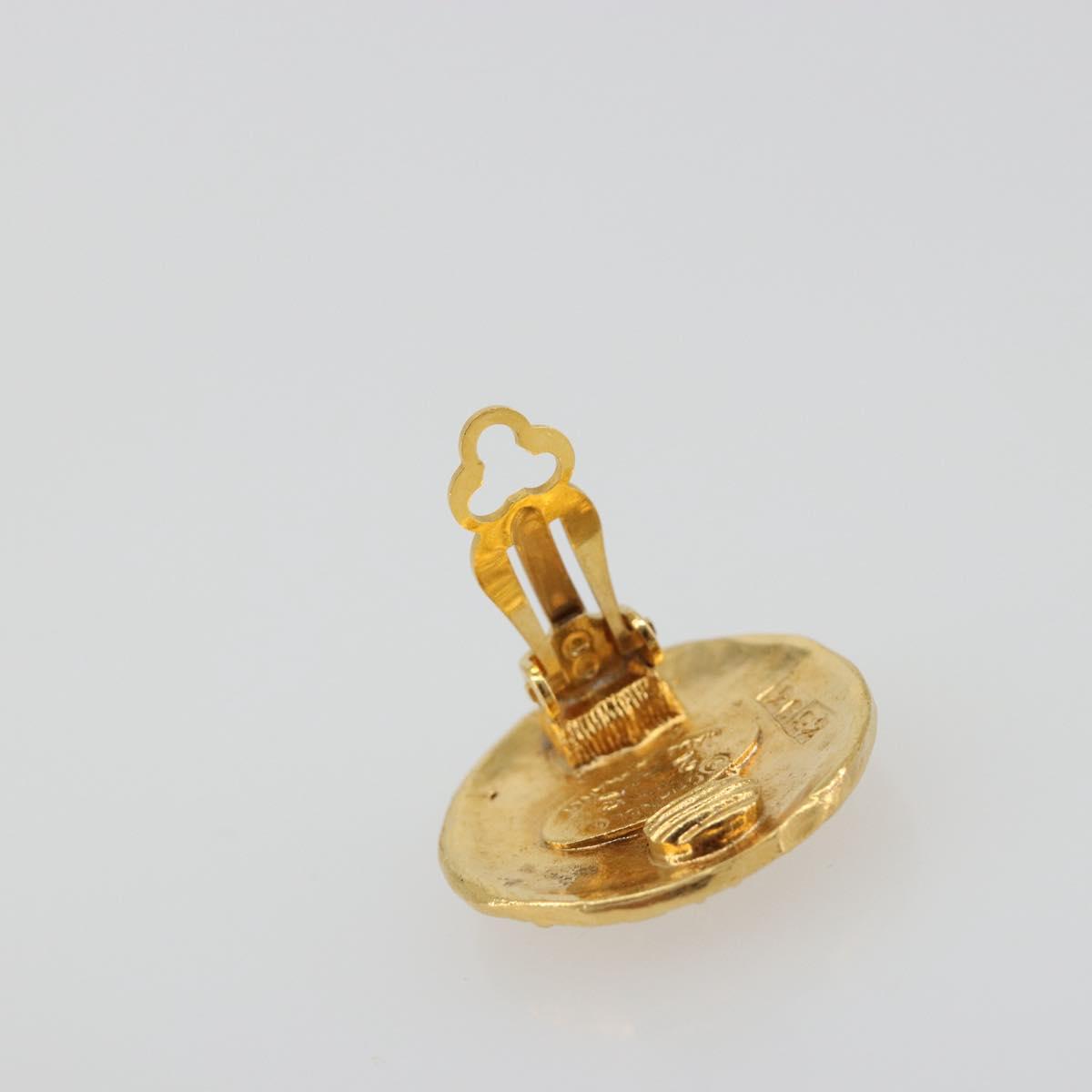 CHANEL Lion Earring Metal Gold Tone CC Auth 198845