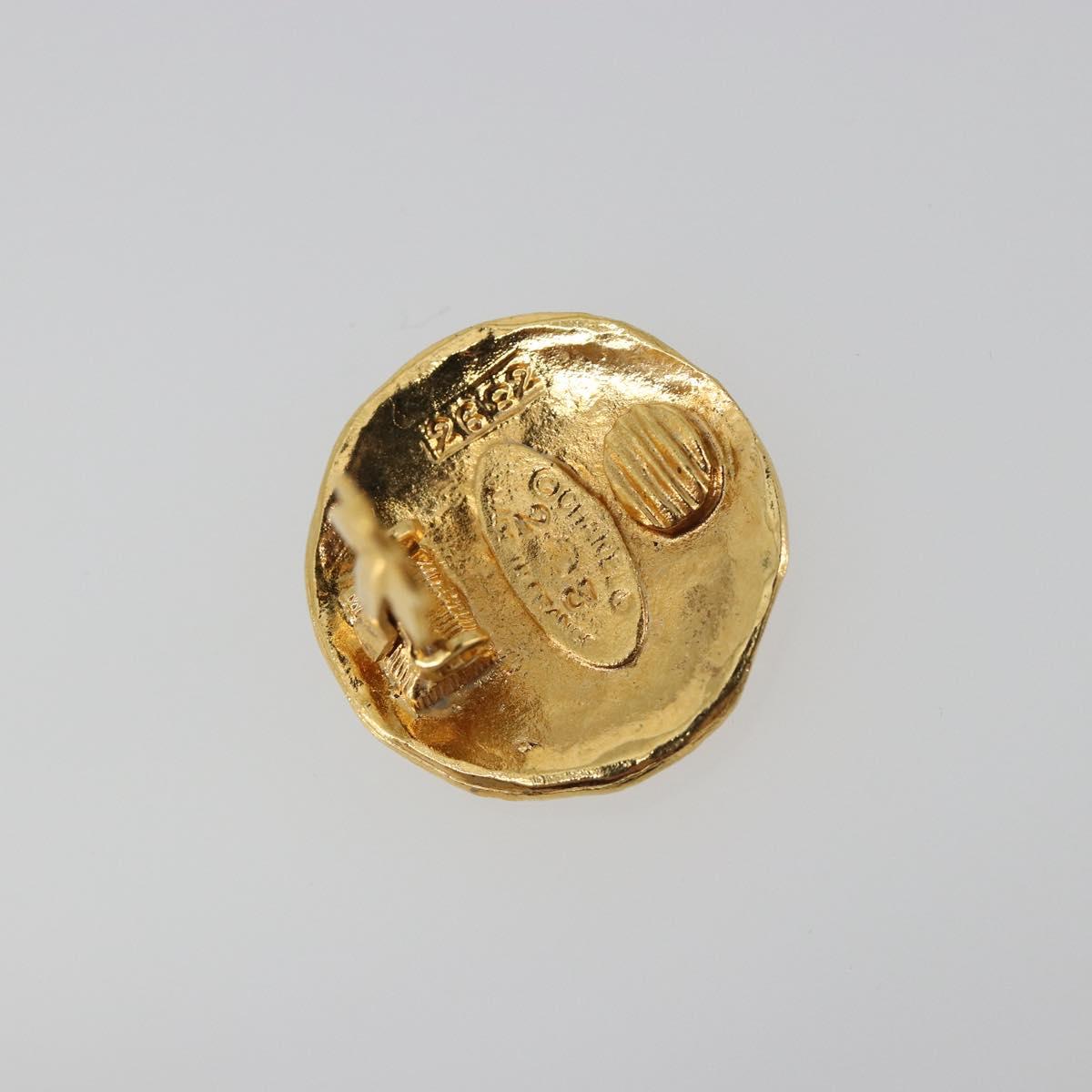 CHANEL Lion Earring Metal Gold Tone CC Auth 198845