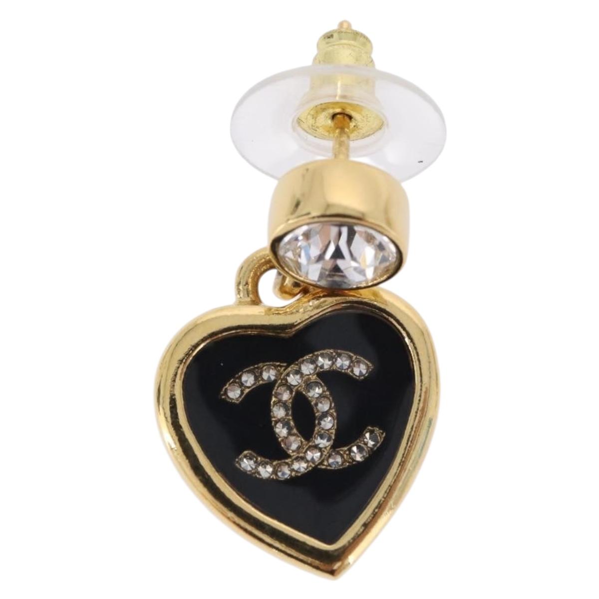 CHANEL Coco Heart Pierce metal Gold Tone CC Auth 198850V