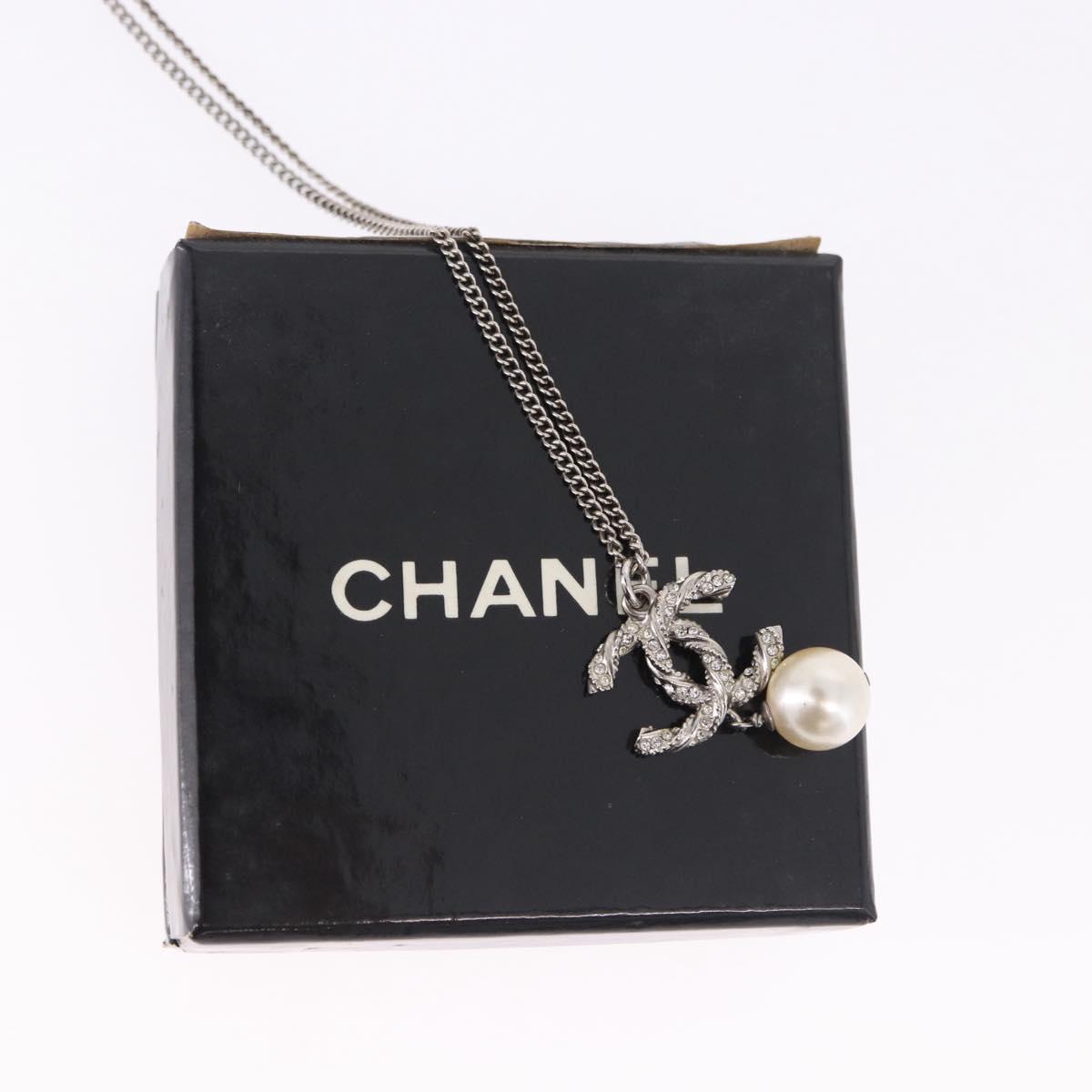 CHANEL COCO Mark Necklace Metal Silver CC Auth 198854V