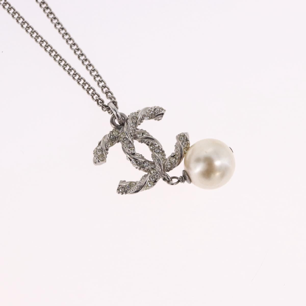 CHANEL COCO Mark Necklace Metal Silver CC Auth 198854V