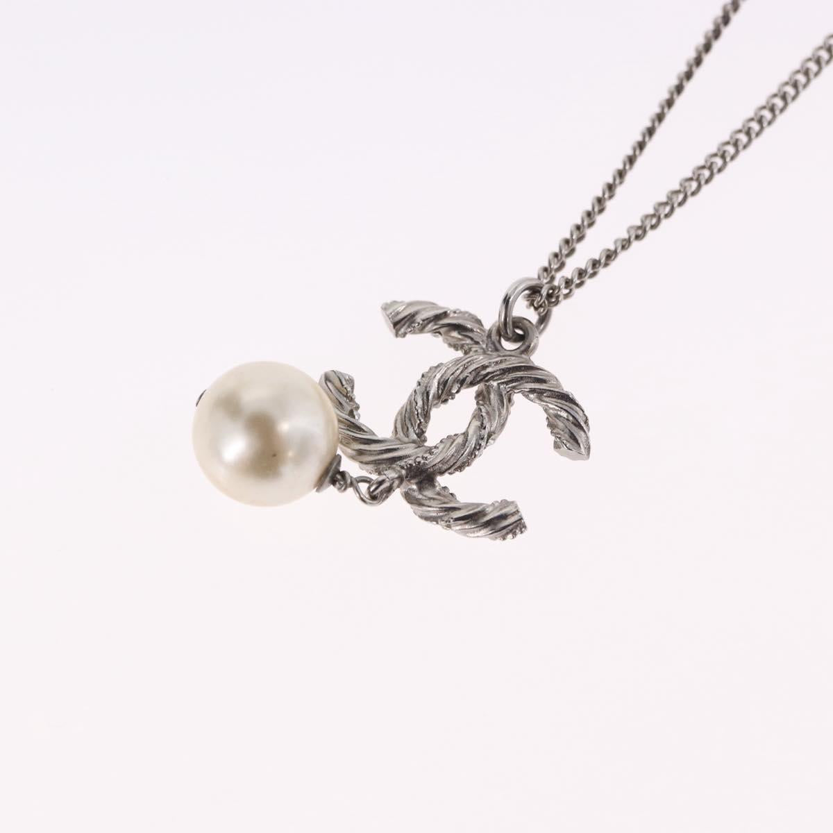 CHANEL COCO Mark Necklace Metal Silver CC Auth 198854V