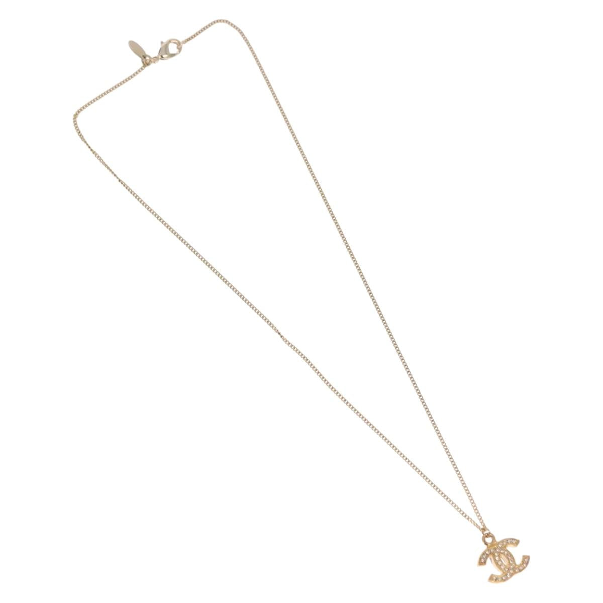 CHANEL COCO Mark Necklace metal Gold Tone CC Auth 198855V