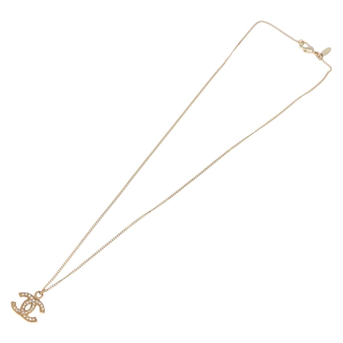 CHANEL COCO Mark Necklace metal Gold Tone CC Auth 198855V