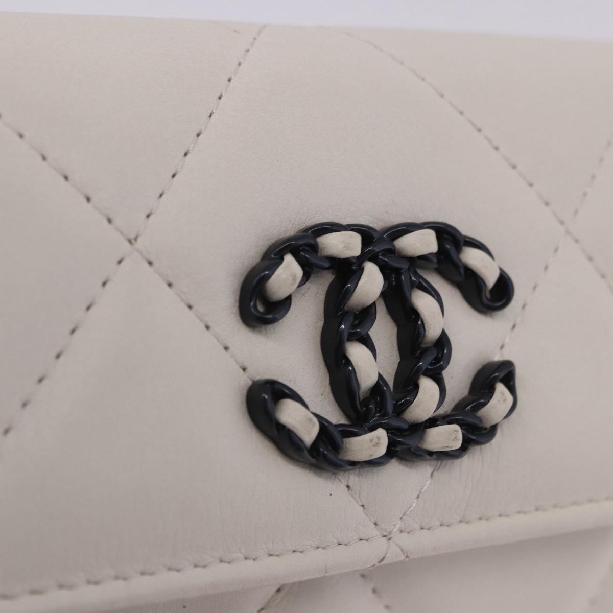CHANEL chanel 19 Chain Wallet Lamb Skin White Silver CC Auth 198864M
