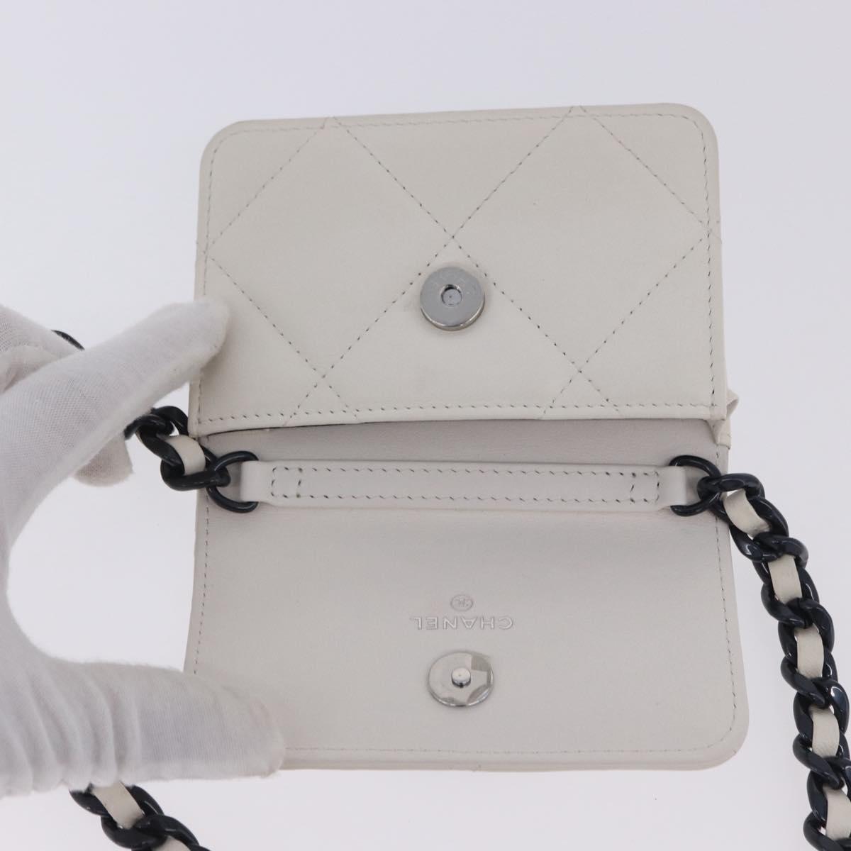 CHANEL chanel 19 Chain Wallet Lamb Skin White Silver CC Auth 198864M