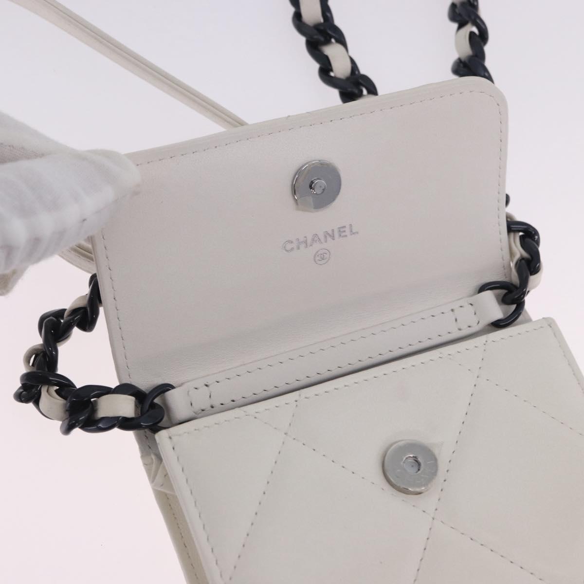 CHANEL chanel 19 Chain Wallet Lamb Skin White Silver CC Auth 198864M