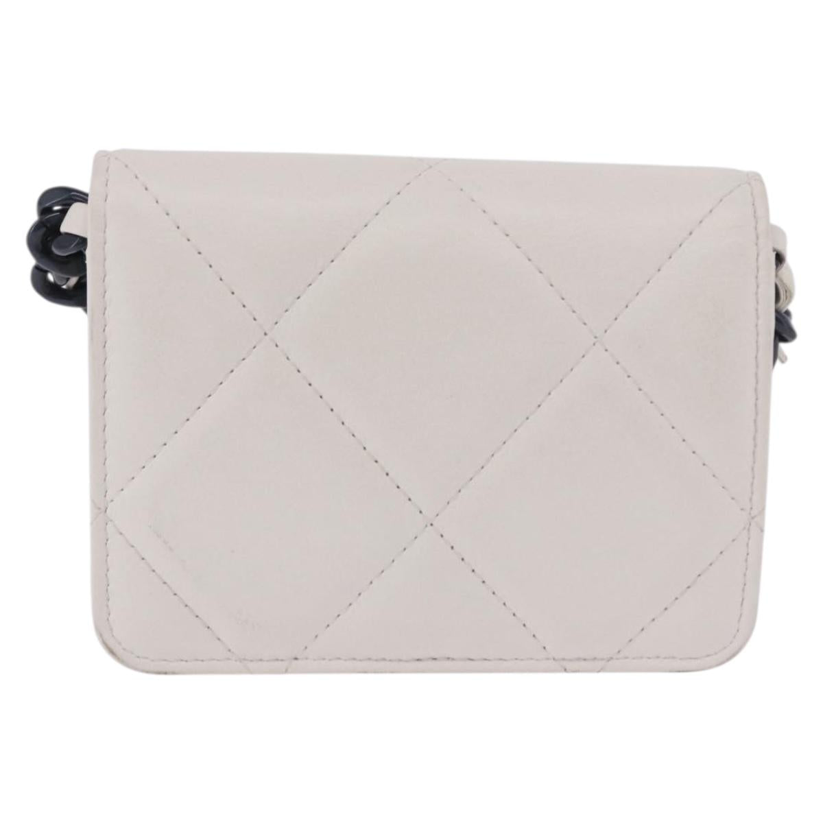 CHANEL chanel 19 Chain Wallet Lamb Skin White Silver CC Auth 198864M