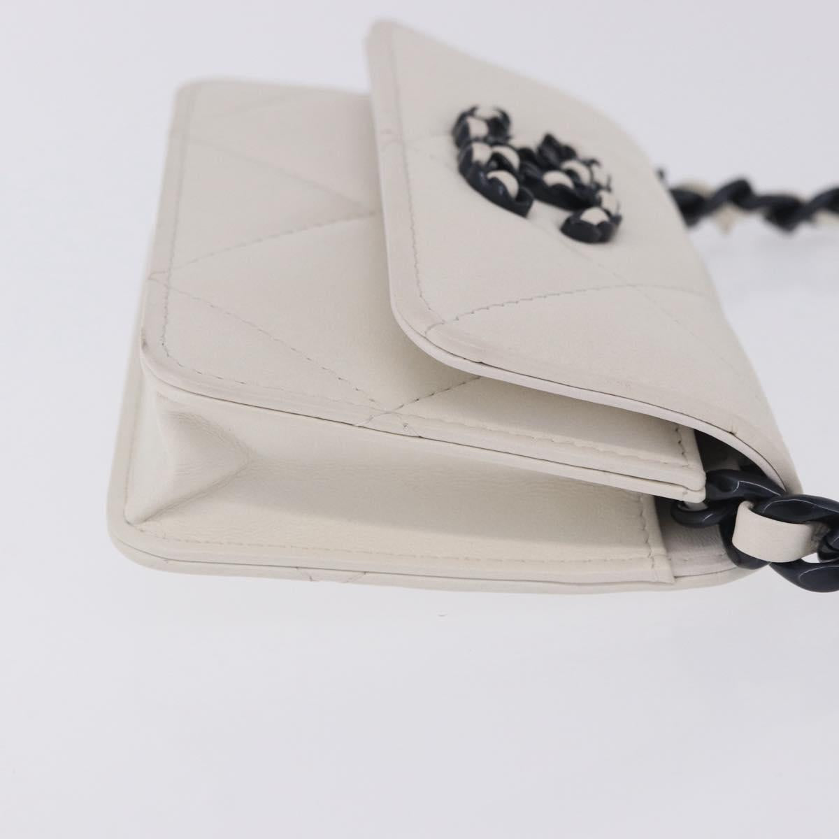 CHANEL chanel 19 Chain Wallet Lamb Skin White Silver CC Auth 198864M