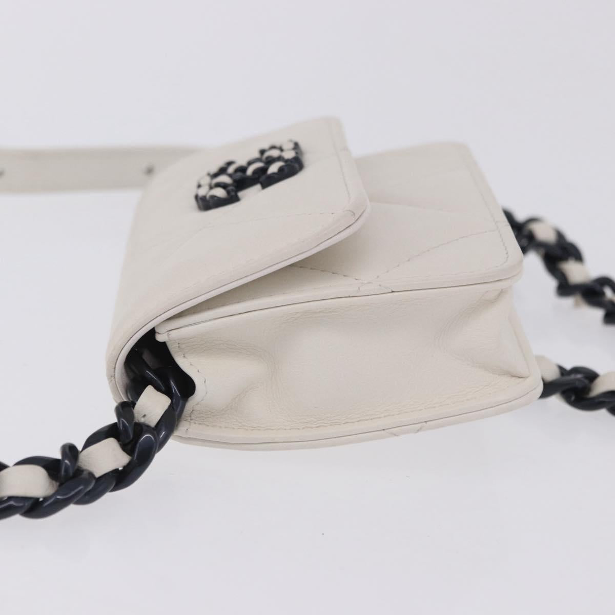 CHANEL chanel 19 Chain Wallet Lamb Skin White Silver CC Auth 198864M