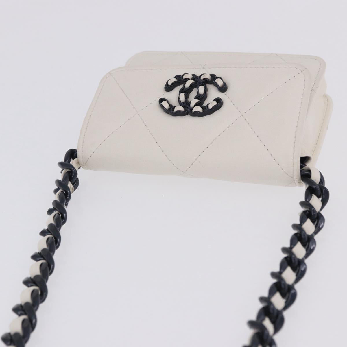 CHANEL chanel 19 Chain Wallet Lamb Skin White Silver CC Auth 198864M
