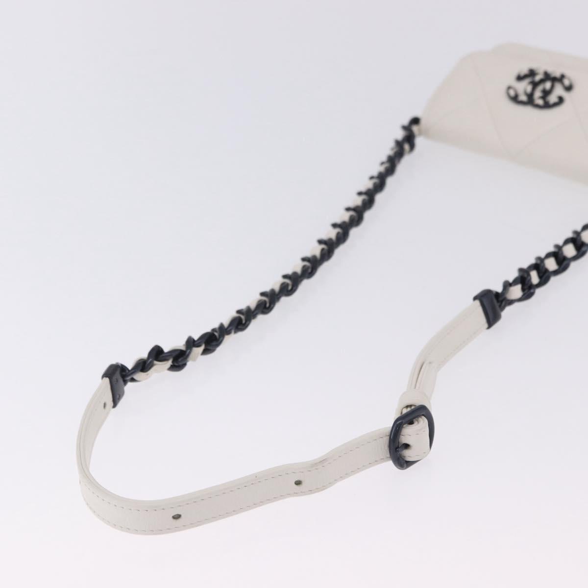 CHANEL chanel 19 Chain Wallet Lamb Skin White Silver CC Auth 198864M