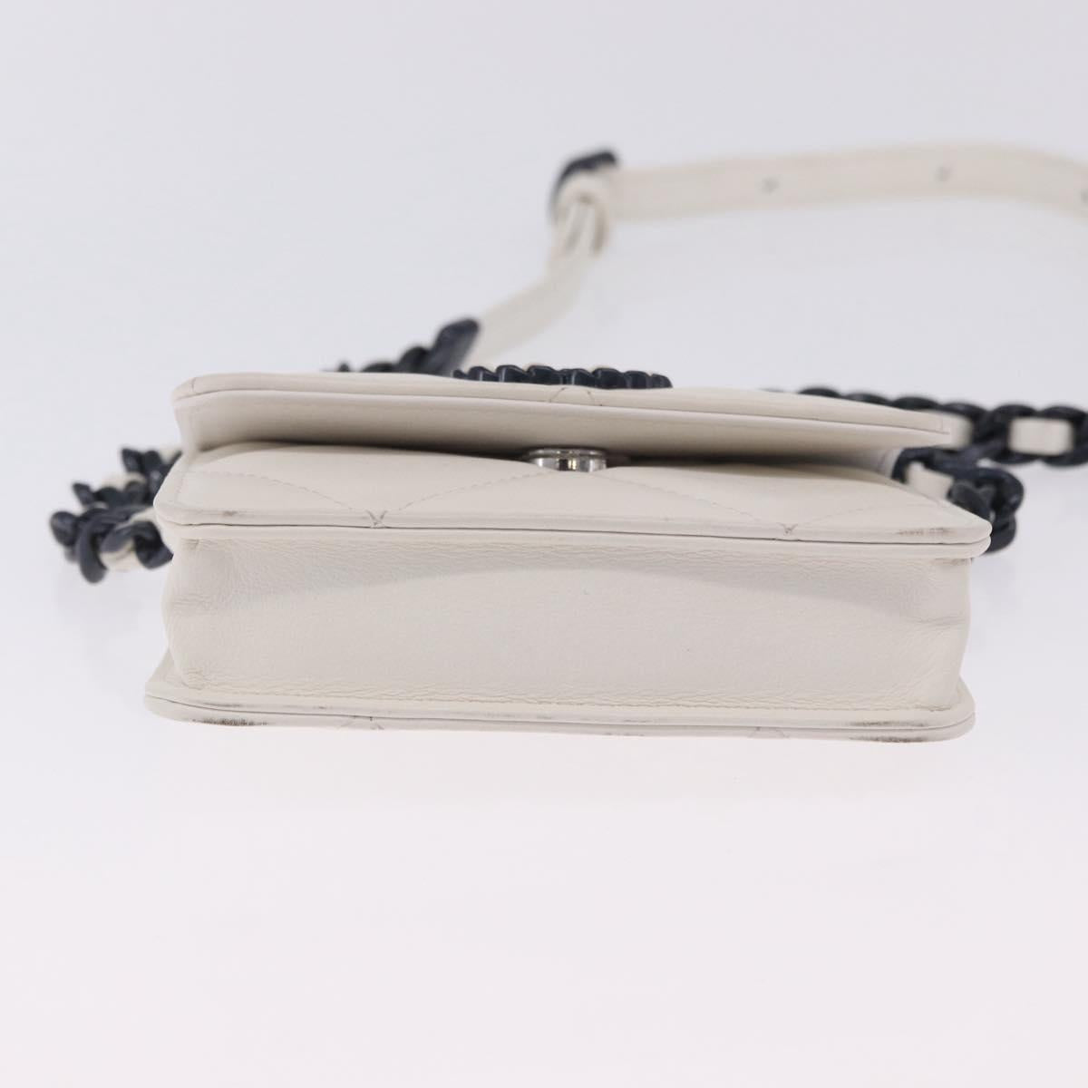 CHANEL chanel 19 Chain Wallet Lamb Skin White Silver CC Auth 198864M