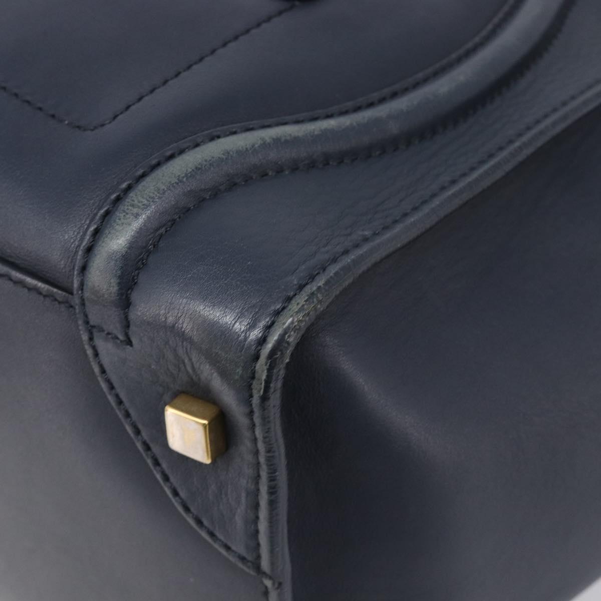 CELINE Luggage Mini Shopper Hand Bag Leather Navy Gold Auth 198865A
