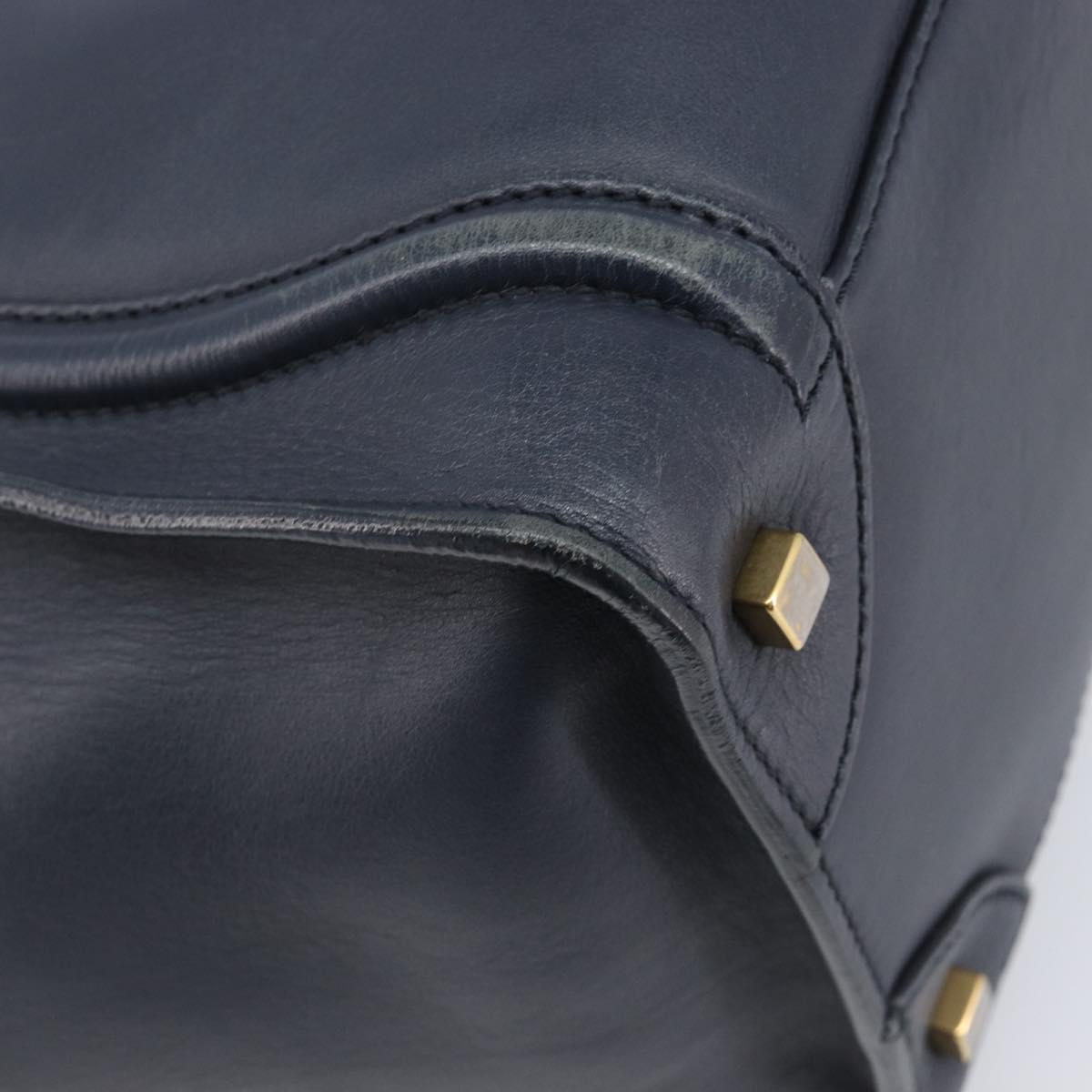 CELINE Luggage Mini Shopper Hand Bag Leather Navy Gold Auth 198865A
