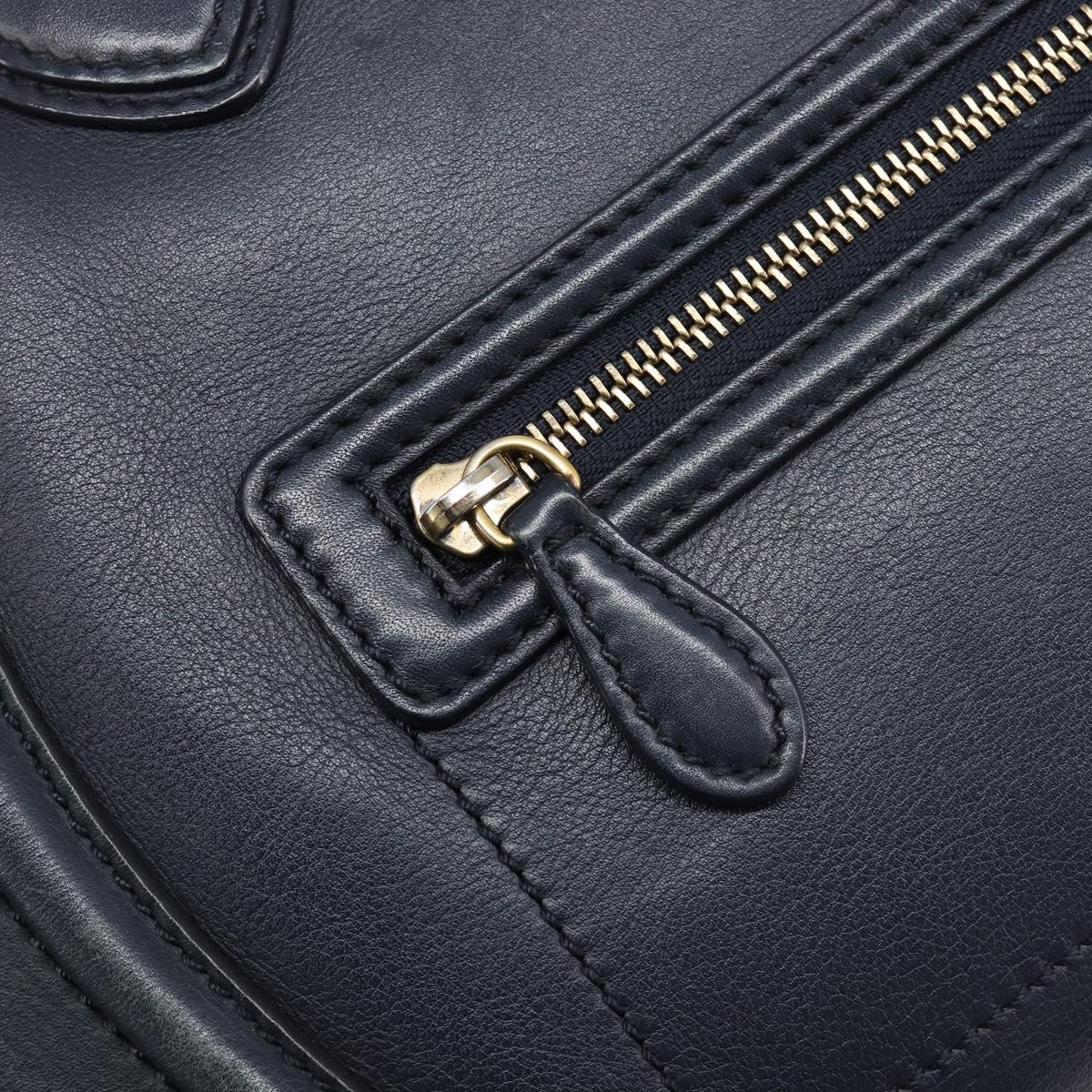 CELINE Luggage Mini Shopper Hand Bag Leather Navy Gold Auth 198865A