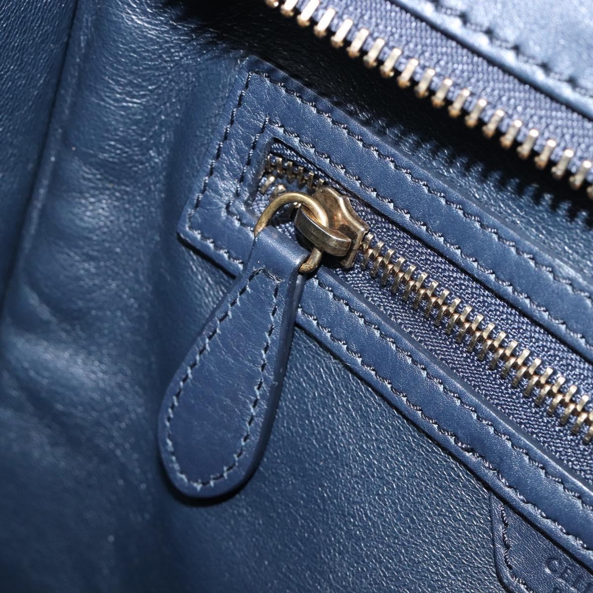 CELINE Luggage Mini Shopper Hand Bag Leather Navy Gold Auth 198865A