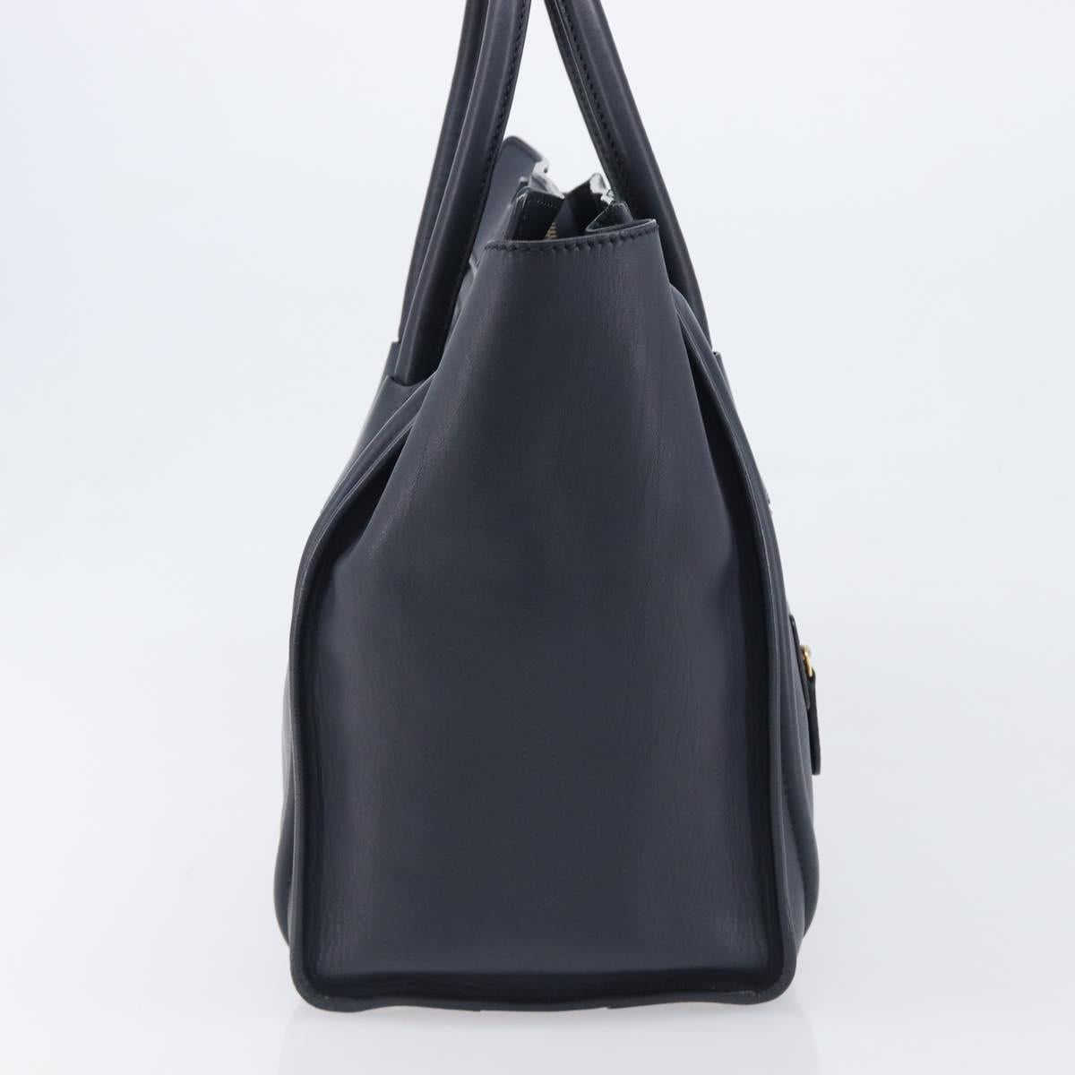CELINE Luggage Mini Shopper Hand Bag Leather Navy Gold Auth 198865A