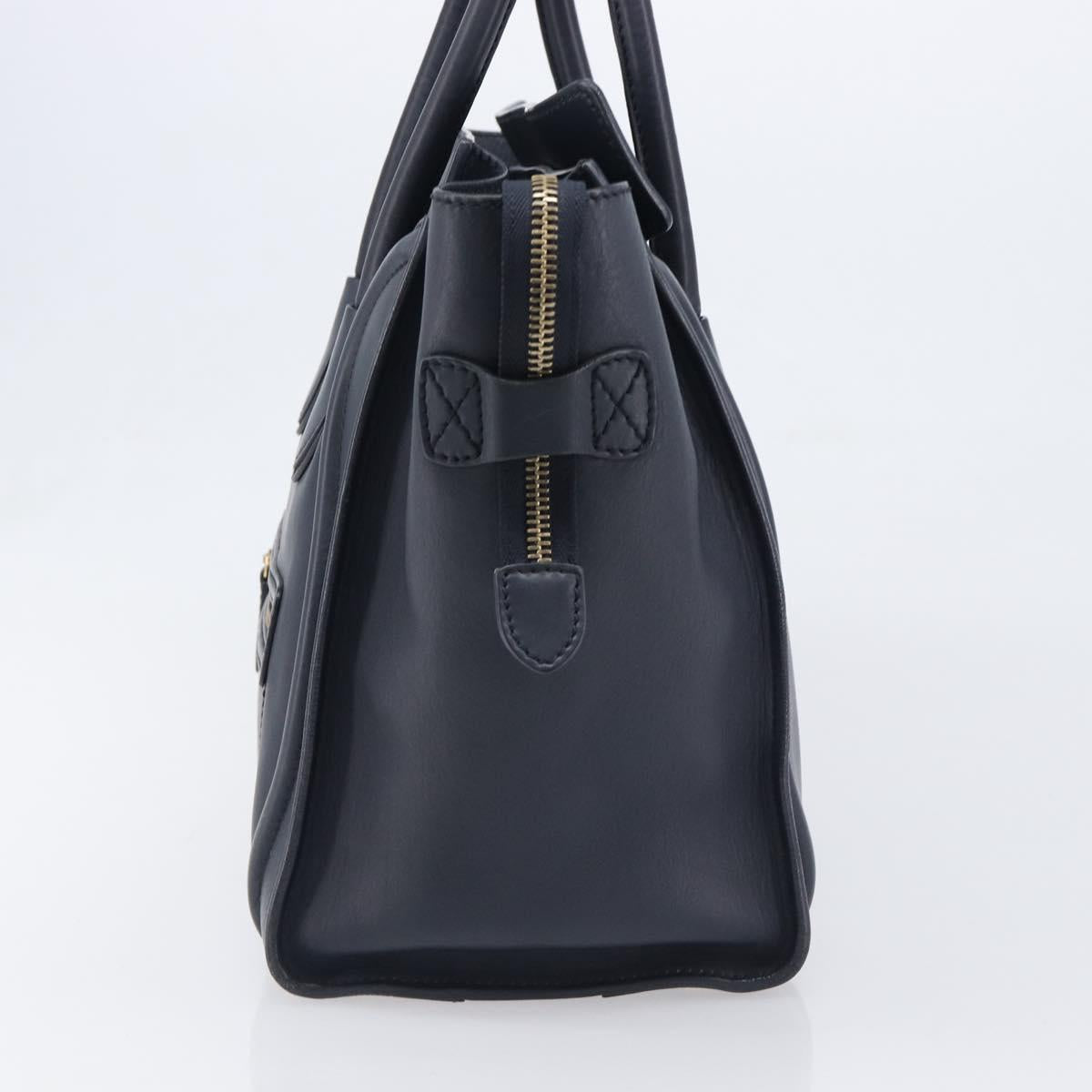 CELINE Luggage Mini Shopper Hand Bag Leather Navy Gold Auth 198865A