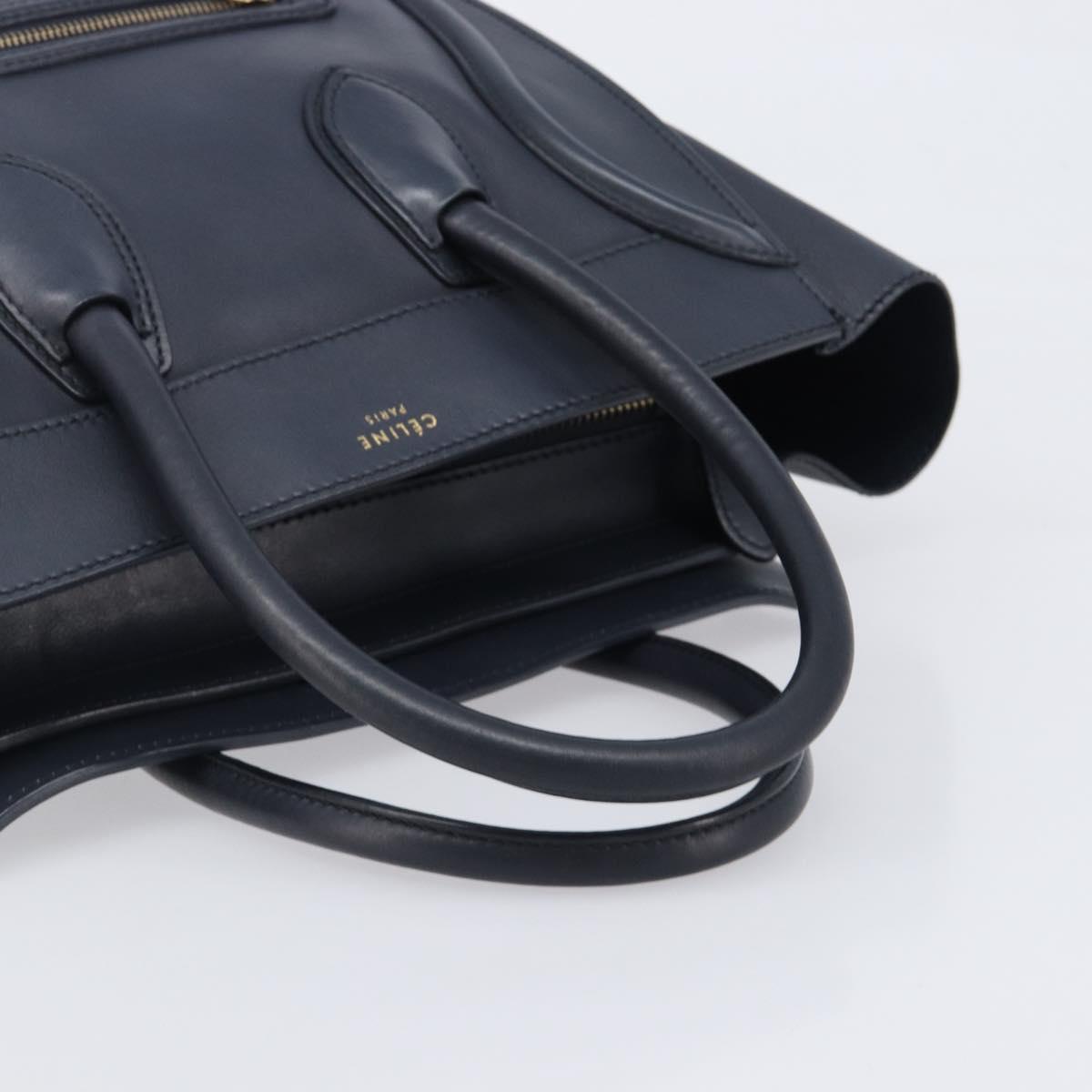 CELINE Luggage Mini Shopper Hand Bag Leather Navy Gold Auth 198865A
