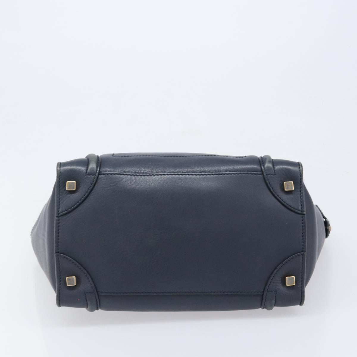 CELINE Luggage Mini Shopper Hand Bag Leather Navy Gold Auth 198865A