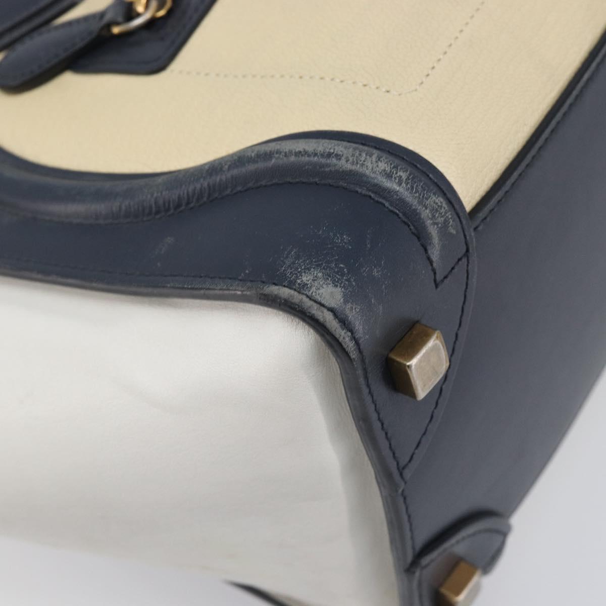 CELINE Luggage Micro shopper Hand Bag Leather White Gold Tone Auth 198867A
