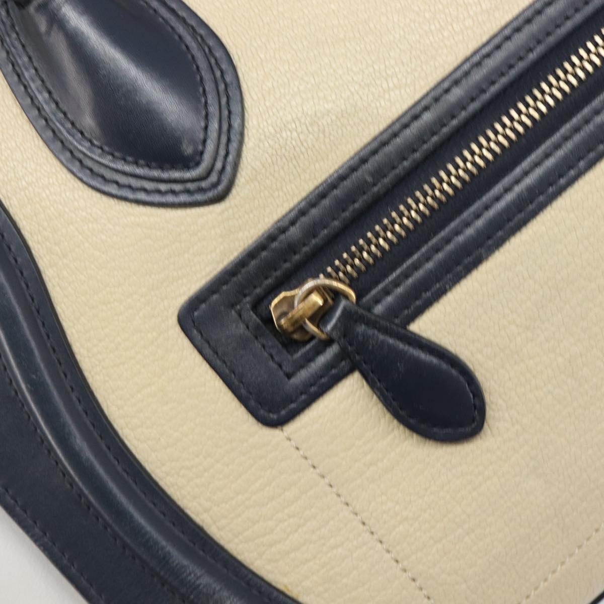 CELINE Luggage Micro shopper Hand Bag Leather White Gold Tone Auth 198867A