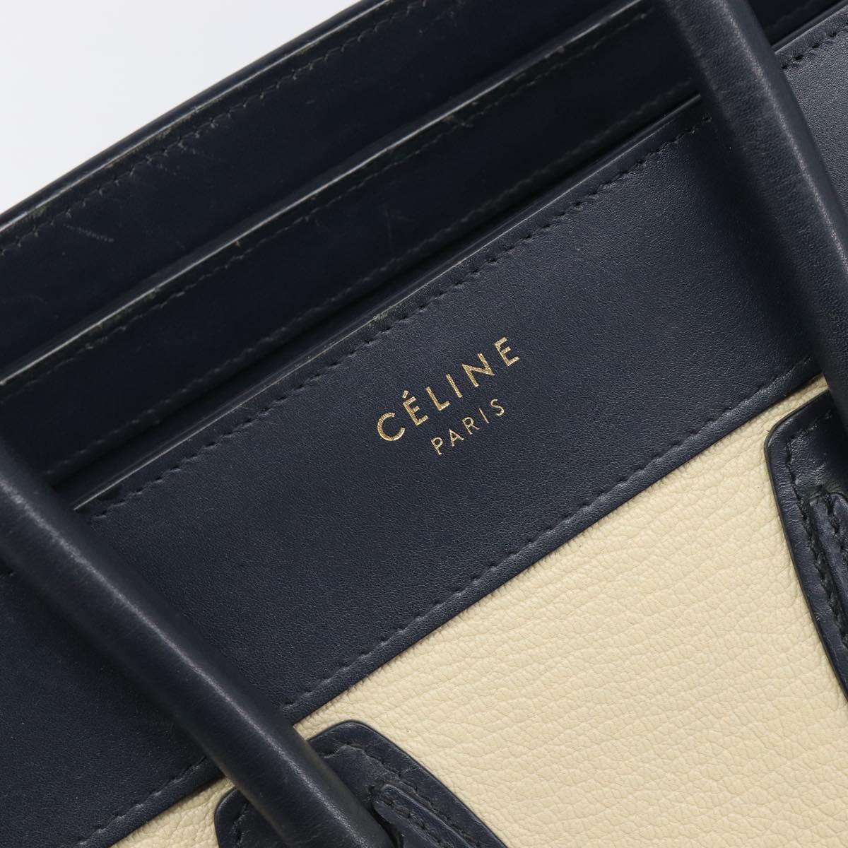 CELINE Luggage Micro shopper Hand Bag Leather White Gold Tone Auth 198867A