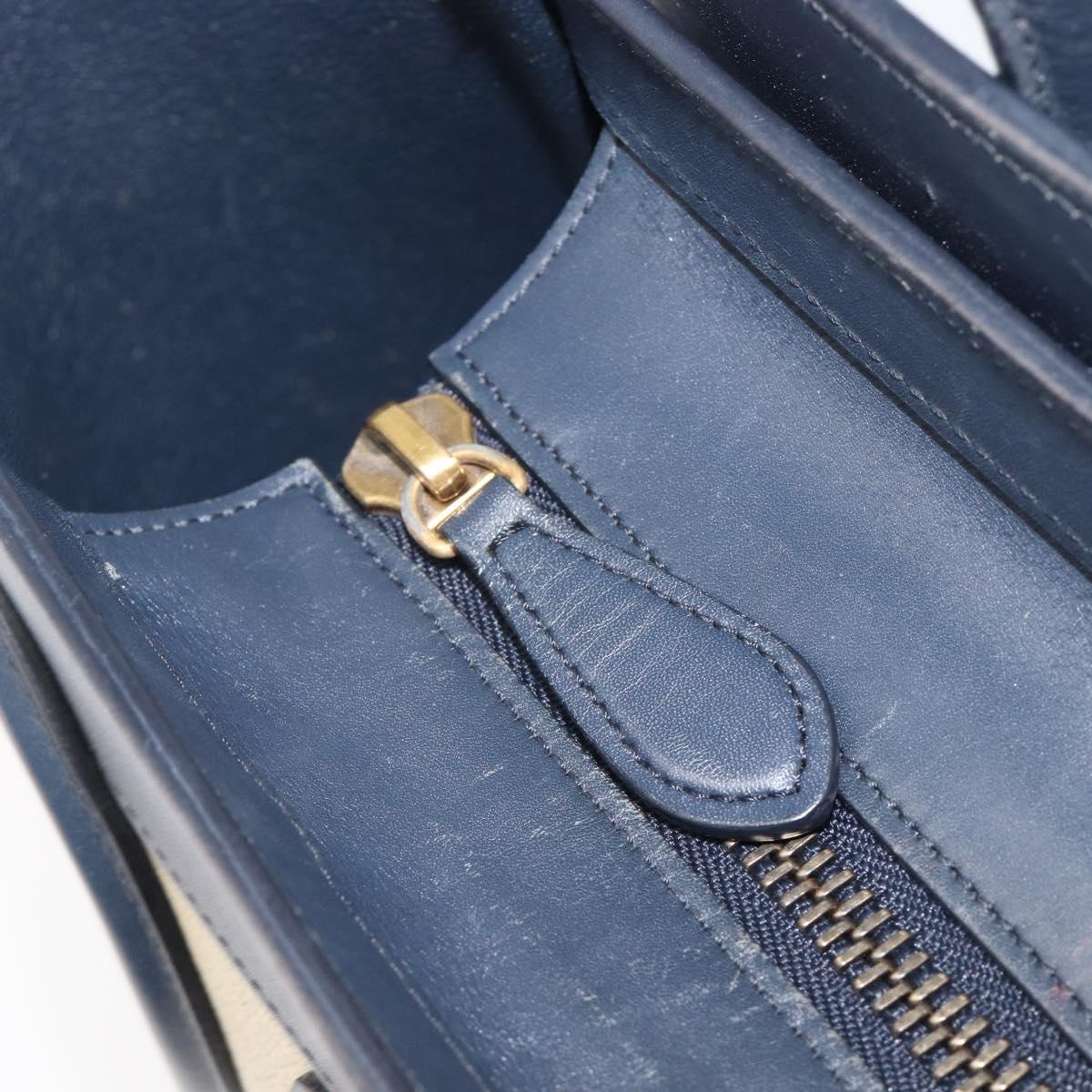 CELINE Luggage Micro shopper Hand Bag Leather White Gold Tone Auth 198867A