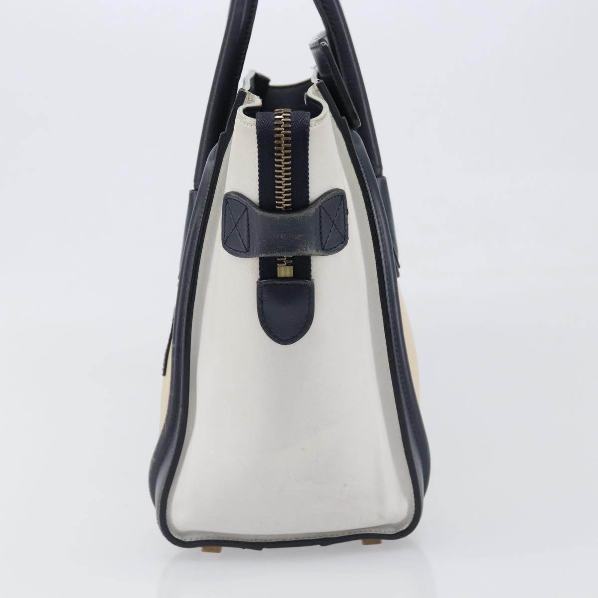 CELINE Luggage Micro shopper Hand Bag Leather White Gold Tone Auth 198867A