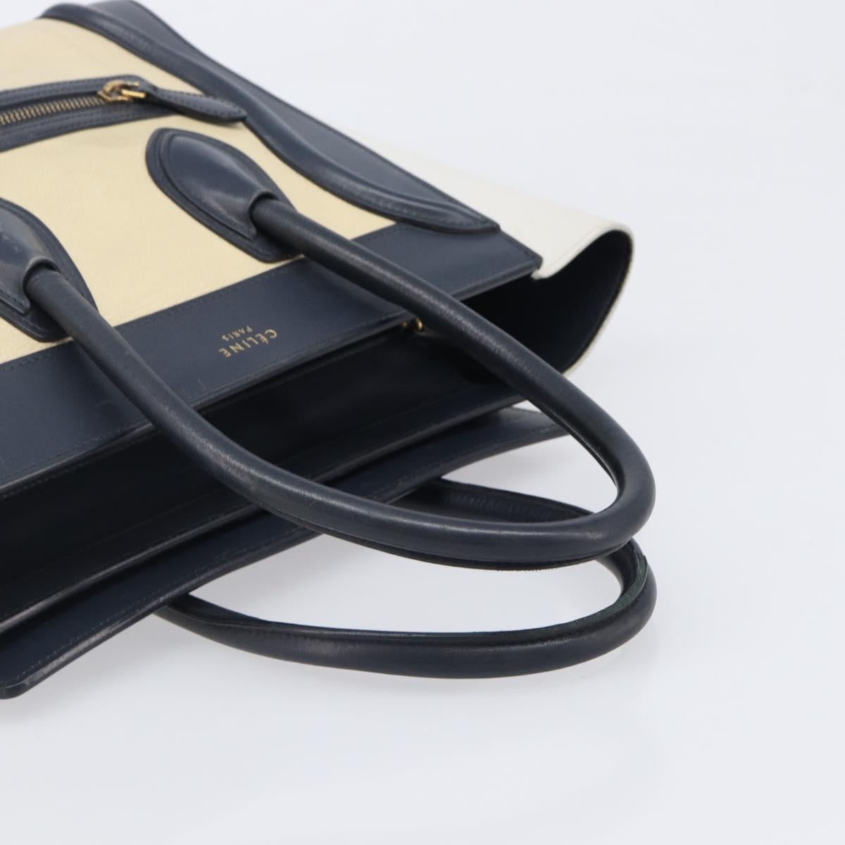 CELINE Luggage Micro shopper Hand Bag Leather White Gold Tone Auth 198867A