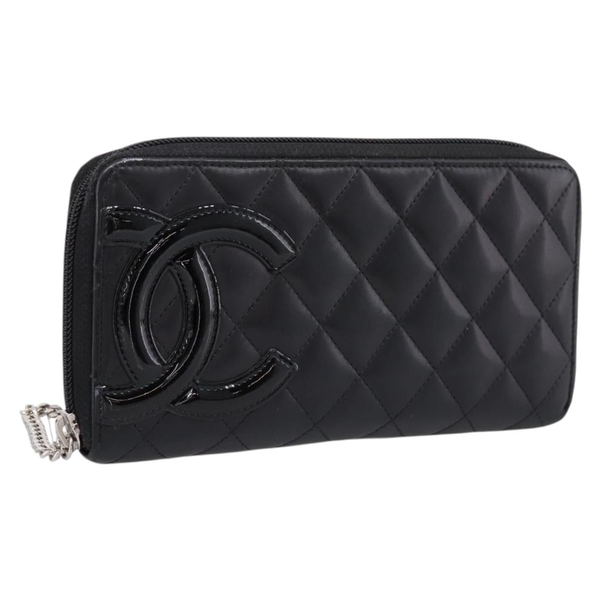CHANEL Matelasse Cambon Line Long Wallet Leather Black Silver CC Auth 198869A