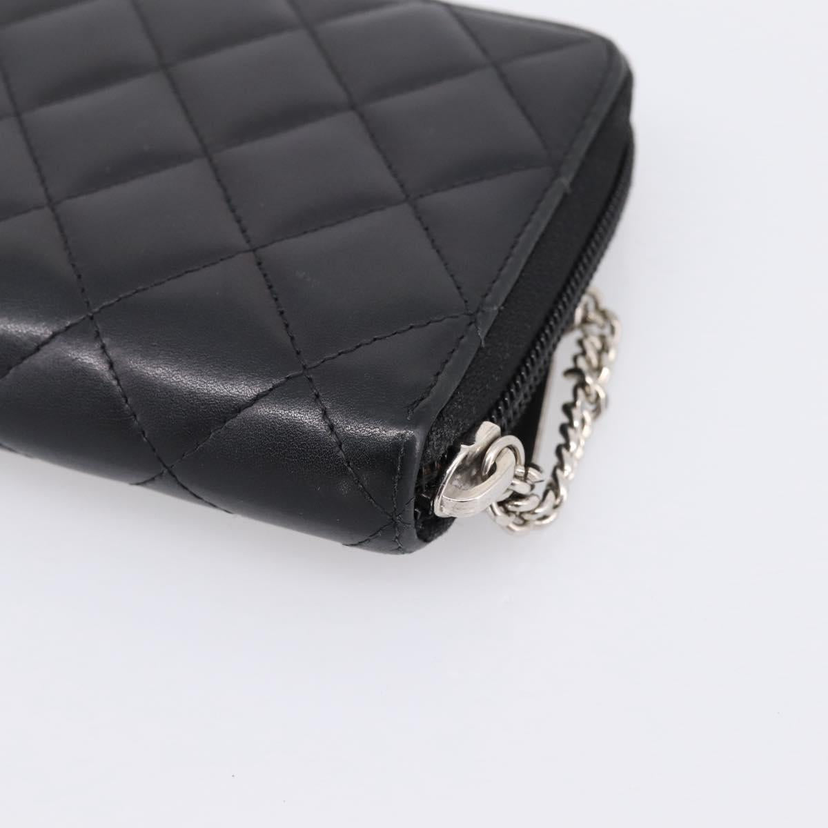 CHANEL Matelasse Cambon Line Long Wallet Leather Black Silver CC Auth 198869A