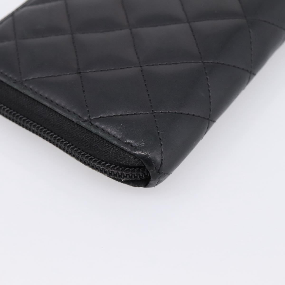CHANEL Matelasse Cambon Line Long Wallet Leather Black Silver CC Auth 198869A