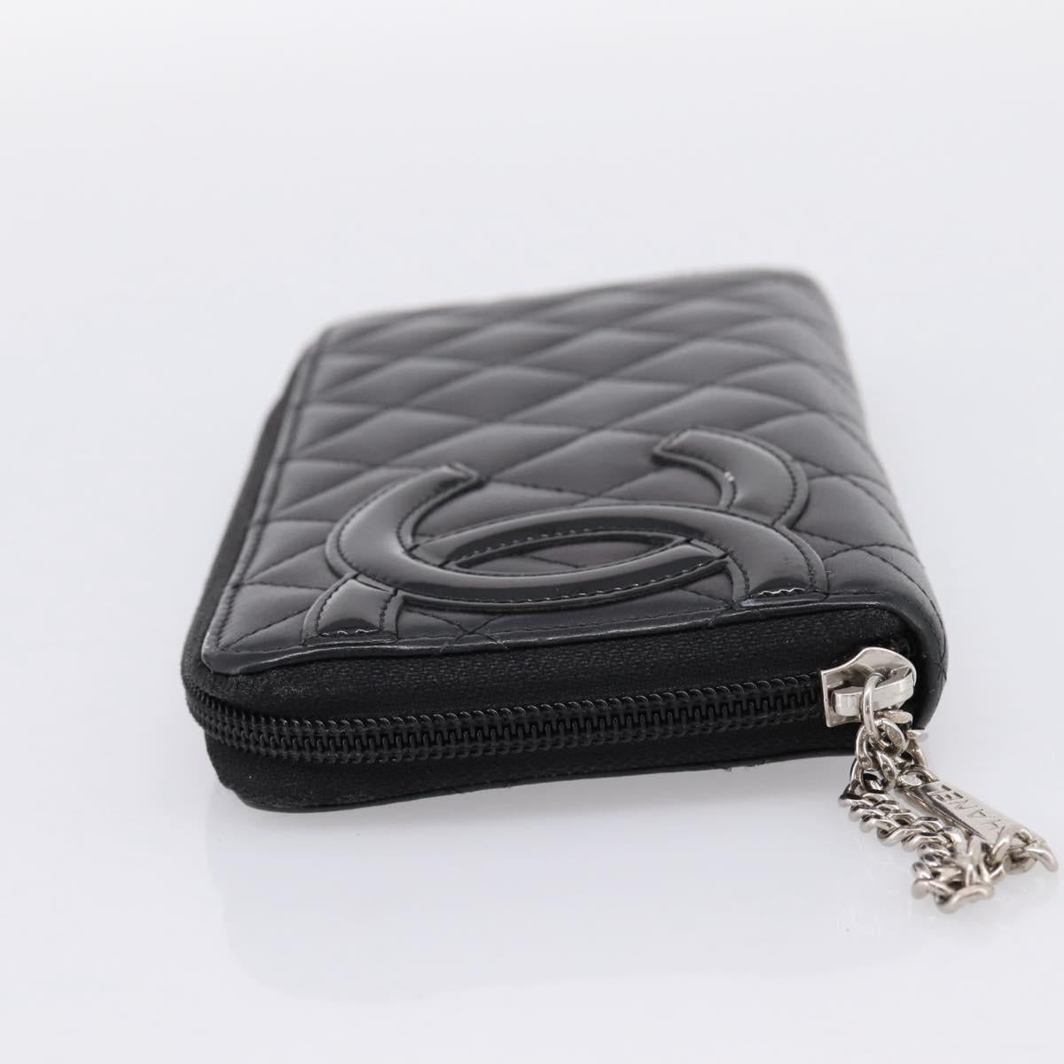 CHANEL Matelasse Cambon Line Long Wallet Leather Black Silver CC Auth 198869A